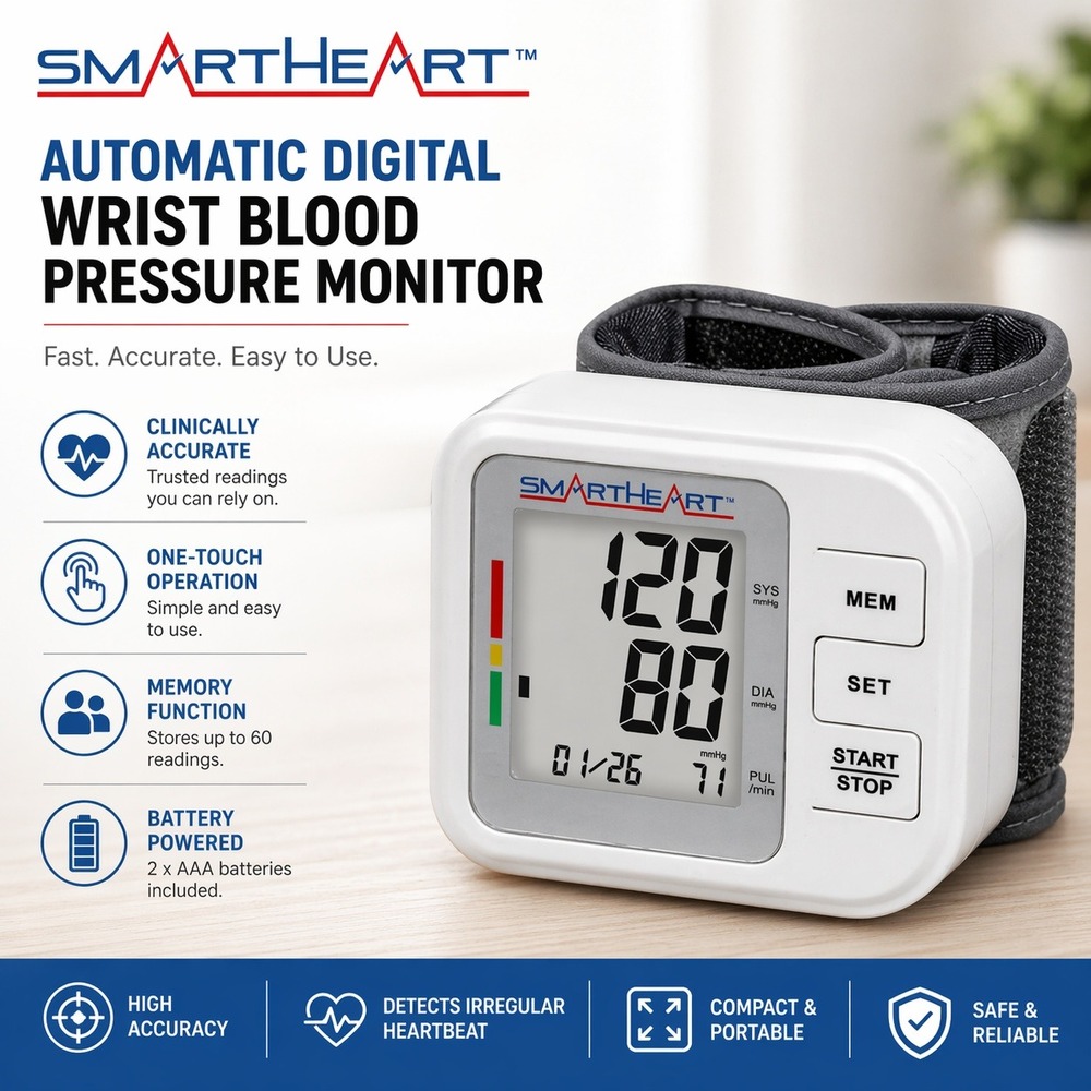 SmartHeart Automatic Digital Blood Pressure Wrist Monitor Model 01-556 New